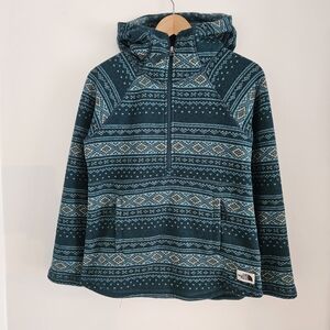 The North Face Patterned Fleece Hoodie Womens Small 1/4 Zip Pockets